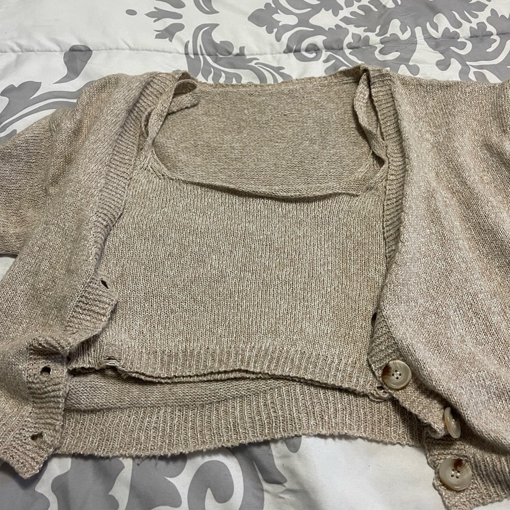knit top and cardigan two piece set